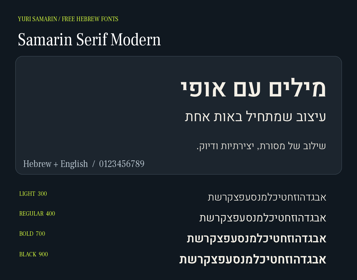 דוגמת אותיות ומשקלים של Samarin Serif Modern